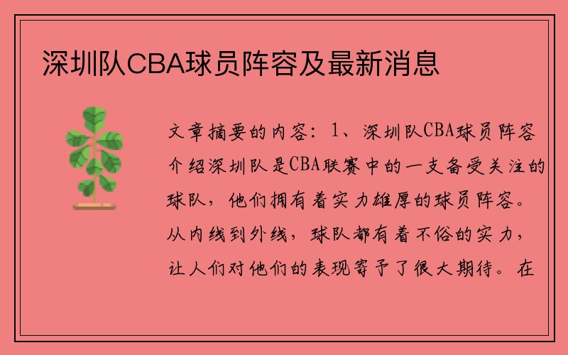 深圳队CBA球员阵容及最新消息