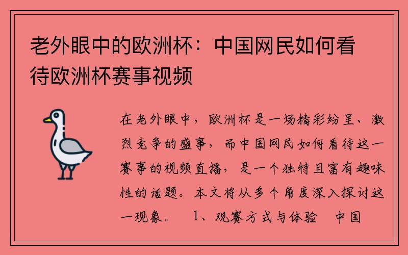 老外眼中的欧洲杯：中国网民如何看待欧洲杯赛事视频